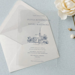 Invitations En Acrylique Croquis de lieu de culte Mariage minimaliste