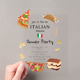 Invitations En Acrylique Cuisine italienne Pizza & Pâtes Anniversaire Thème