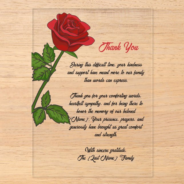 Invitations En Acrylique Custom Funeral Thank You Card (Recto)