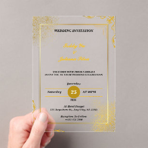 Invitations En Acrylique Custom Gold avec leurs familles Mariage