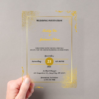 Invitations En Acrylique Custom Gold avec leurs familles Mariage