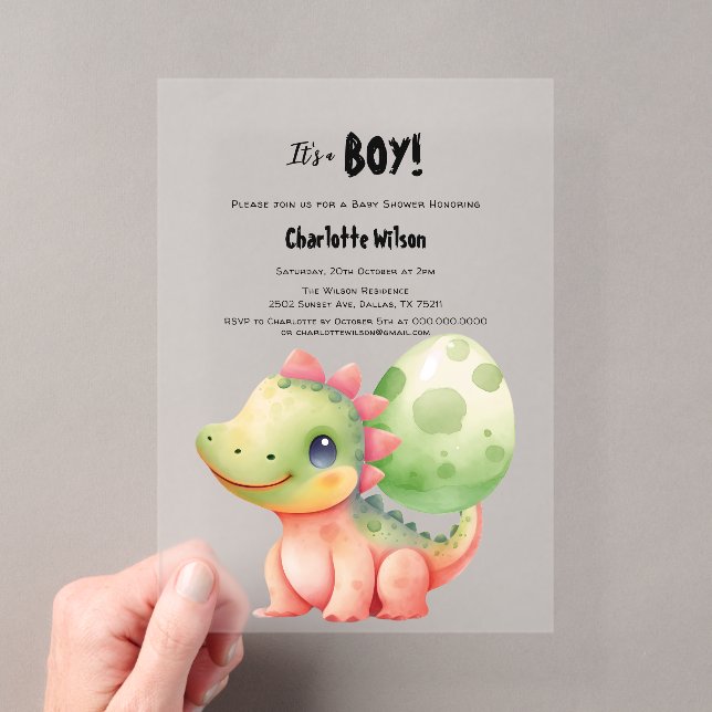 Invitations En Acrylique Cute Aquarelle Bébé Dinosaure Baby shower (In situ (ordinateur de poche))