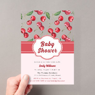 Invitations En Acrylique Cute Baby shower Aquarelle rouge cerise