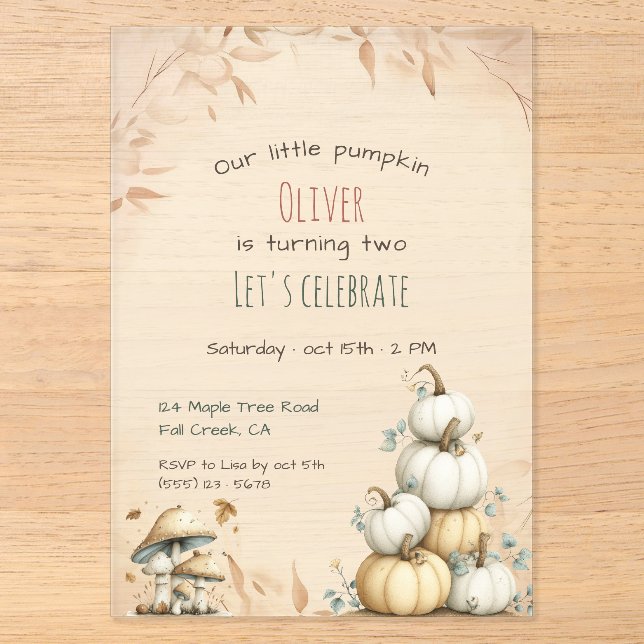 Invitations En Acrylique Cute boho Automne Notre petit anniversaire citroui (Recto)