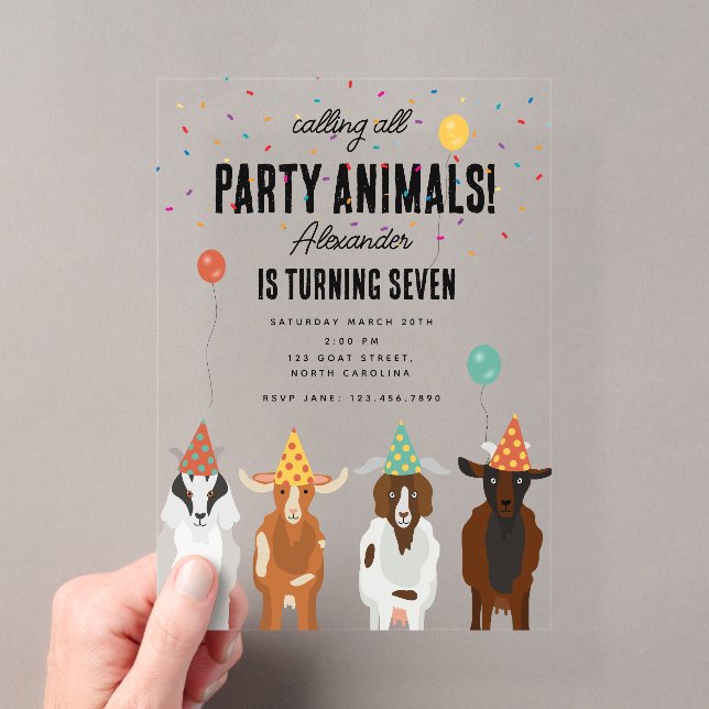 Invitations En Acrylique Cute Chèvres Ferme Animaux Chèvre Anniversaire Thè (In situ (ordinateur de poche))
