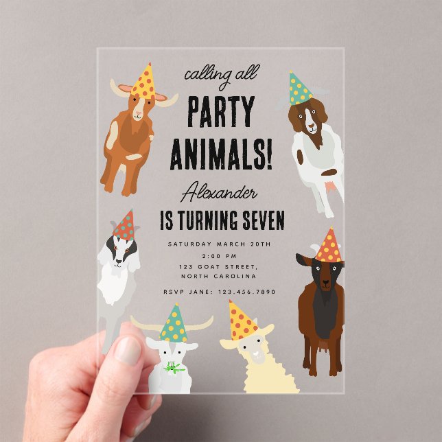 Invitations En Acrylique Cute Chèvres Ferme Animaux Chèvre Anniversaire Thè (In situ (ordinateur de poche))