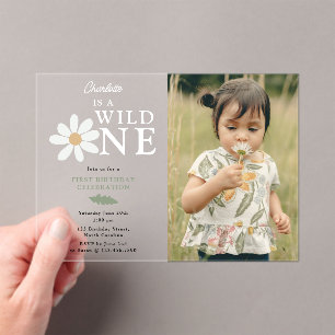 Invitations En Acrylique Cute Daisy Flower 1er Anniversaire Fille Wild One 