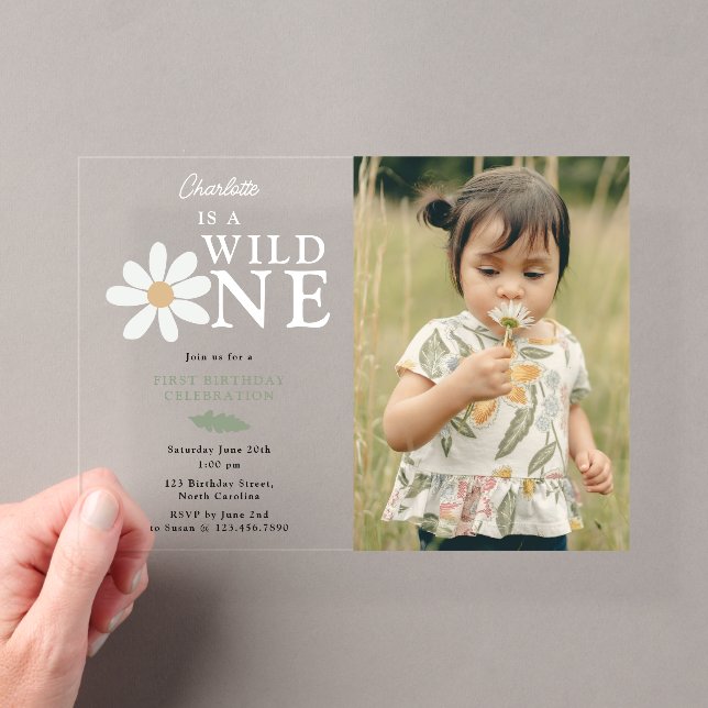 Invitations En Acrylique Cute Daisy Flower 1er Anniversaire Fille Wild One  (In situ (ordinateur de poche))