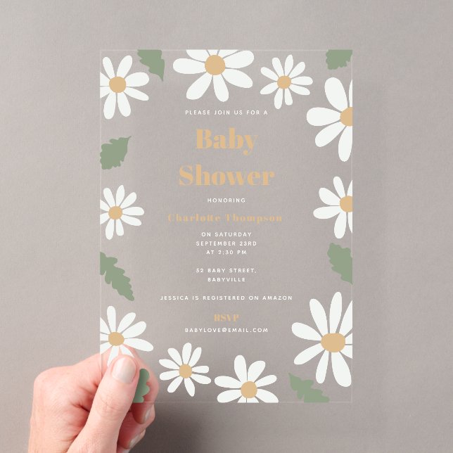 Invitations En Acrylique Cute Daisy Flower Baby Shower Girl Pink (In situ (ordinateur de poche))