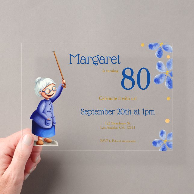 Invitations En Acrylique Cute Grandma Aquarelle Florale 80e anniversaire (In situ (ordinateur de poche))