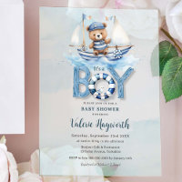Cute Nautical Blue Boat Teddy Bear Boat Baby showe