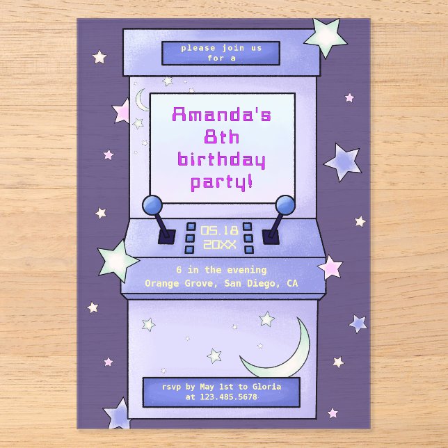Invitations En Acrylique Cute Retro Arcade Game Kids Birthday (Recto)