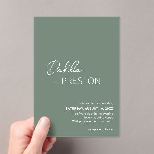 Invitations En Acrylique Dahlia Sage Green Contemporain Mariage moderne