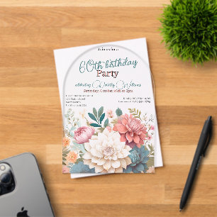 Invitations En Acrylique Dahlias transparents pour un soixantième anniversa