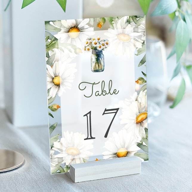 Invitations En Acrylique Daisies Mason Jar Wedding Acrylic Table Number (Créateur téléchargé)