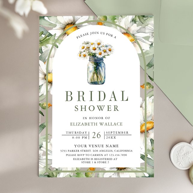 Invitations En Acrylique Daisy Floral Mason Jar Bridal Shower (Créateur téléchargé)