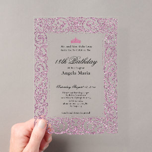 Invitations En Acrylique Début de 18e anniversaire avec une bordure rose él