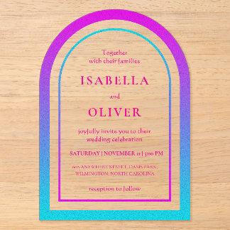 Invitations En Acrylique Dégradé cyan et magenta élégant de mariage