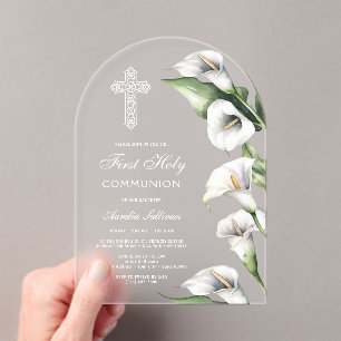 Invitations En Acrylique Delicates Lys Callas Arc Première Communion