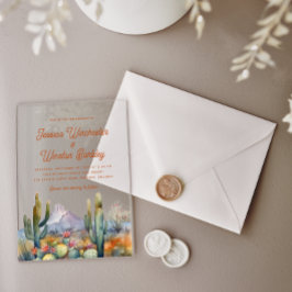 Invitations En Acrylique Désert de Terracotta moderne Ouest Paysage de Cact
