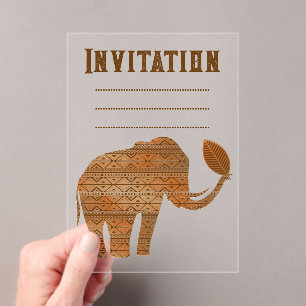 Invitations En Acrylique Design d'art tribal des éléphants