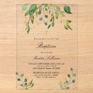 Invitations En Acrylique design verdoyant Baptême