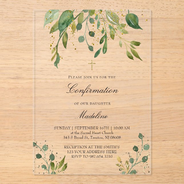 Invitations En Acrylique design verdoyant | Confirmations (Recto)