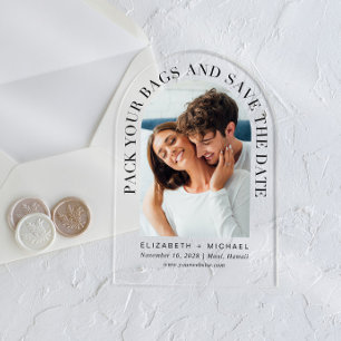 Invitations En Acrylique Destination de mariage avec photo et date à reteni