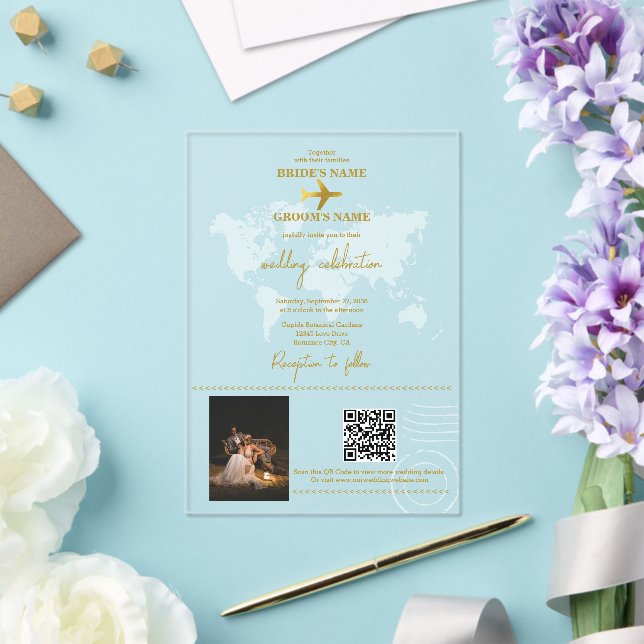 Invitations En Acrylique Destination Mariage Monde Passport Or Clear (Insitu (Mariage))