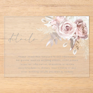 Invitations En Acrylique Détails du Mariage floral Blush Carte de boîtier