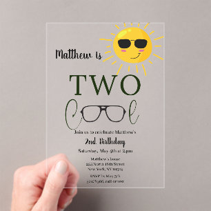 Invitations En Acrylique Deux Cool Sunglass 2e anniversaire simple