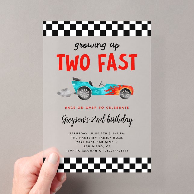 Invitations En Acrylique Deux Fast Race Car Boy Fête d'Anniversaire (In situ (ordinateur de poche))