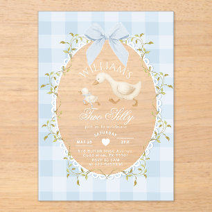 Invitations En Acrylique Deux Silly Goose Bleu Gingham 2e Anniversaire