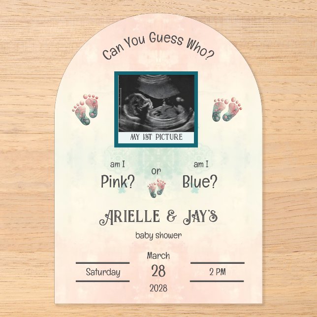 Invitations En Acrylique "Devinez qui" Genre Révéler Baby shower Ultrasound (Recto)