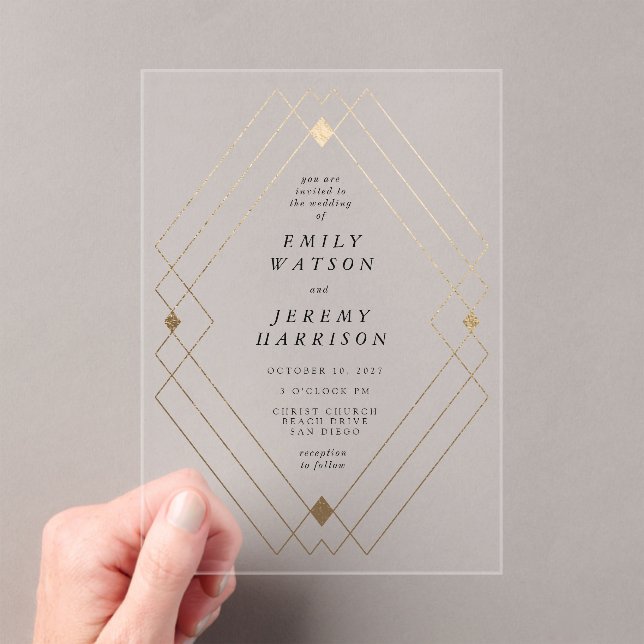 Invitations En Acrylique Diamant Or Blanc Géométrique Mariage Gatsby (In situ (ordinateur de poche))