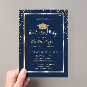 Invitations En Acrylique Diamants Or Casquette de remise de diplôme Bleu ma
