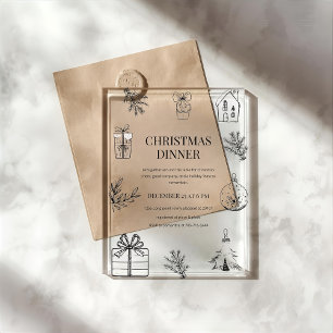 Invitations En Acrylique Dîner de Noël monochrome moderne