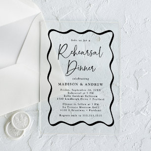 Invitations En Acrylique Dîner de répétition avec cadre ondulé noir moderne