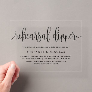 Invitations En Acrylique Dîner de répétition Black Pretty Calligraphy