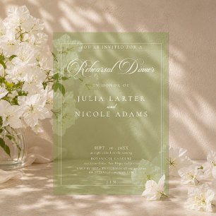 Invitations En Acrylique Dîner de répétition de calligraphie verte ivoire c