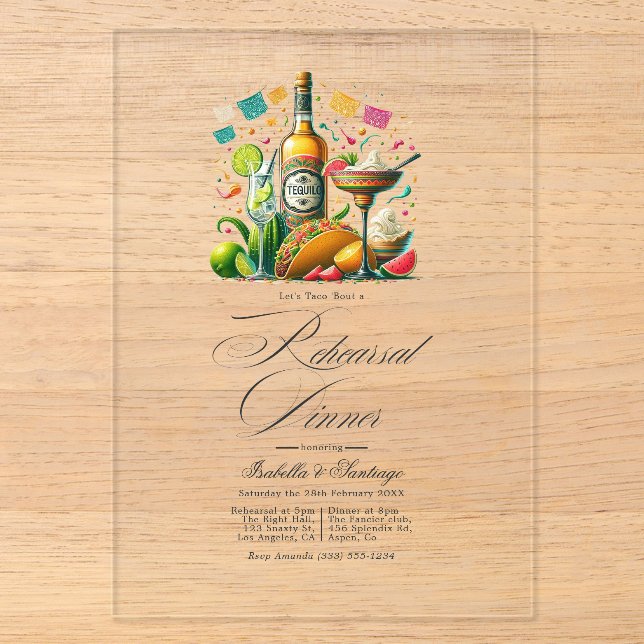 Invitations En Acrylique Dîner de répétition de la Fiesta mexicaine (Recto)