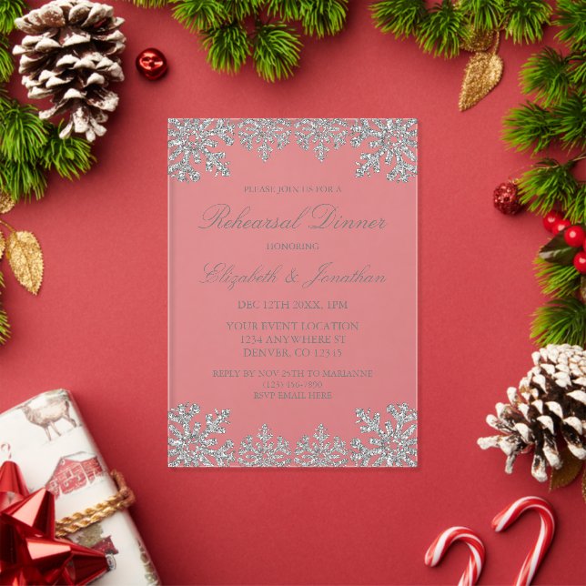 Invitations En Acrylique Dîner de répétition du flocon de neige d'hiver Sil (Insitu (vacances))