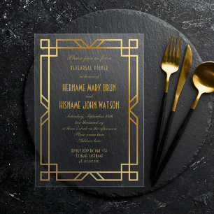 Invitations En Acrylique Dîner de répétition élégant Faux Gold Art Déco Cad