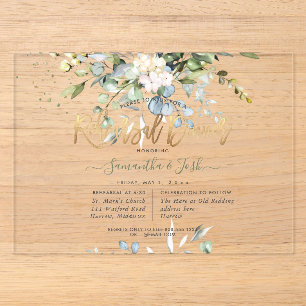 Invitations En Acrylique Dîner de répétition Eucalyptus Bleu Poussiéreux Aq