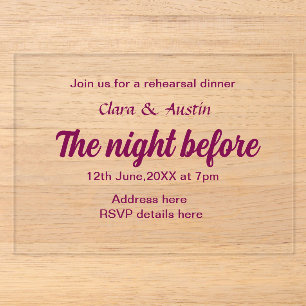Invitations En Acrylique dîner de répétition la veille simple minimal m