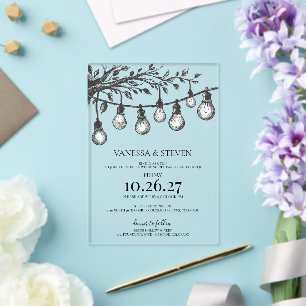 Invitations En Acrylique Dîner de répétition Lumières de fête