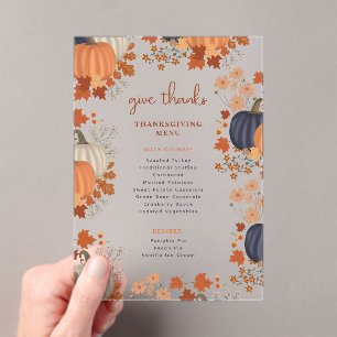 Invitations En Acrylique Dîner de Thanksgiving citrouille Menu