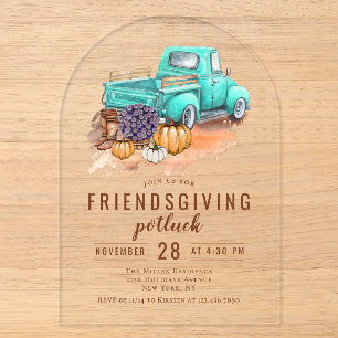 Invitations En Acrylique Dîner Friendsgiving Potluck Camion de Ferme Rustiq