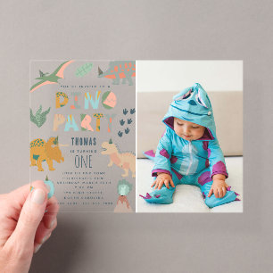 Invitations En Acrylique Dinosaures Boho Fête Dino Animaux Anniversaire Pho