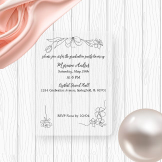 Invitations En Acrylique Diplôme de cadre floral noir délicat